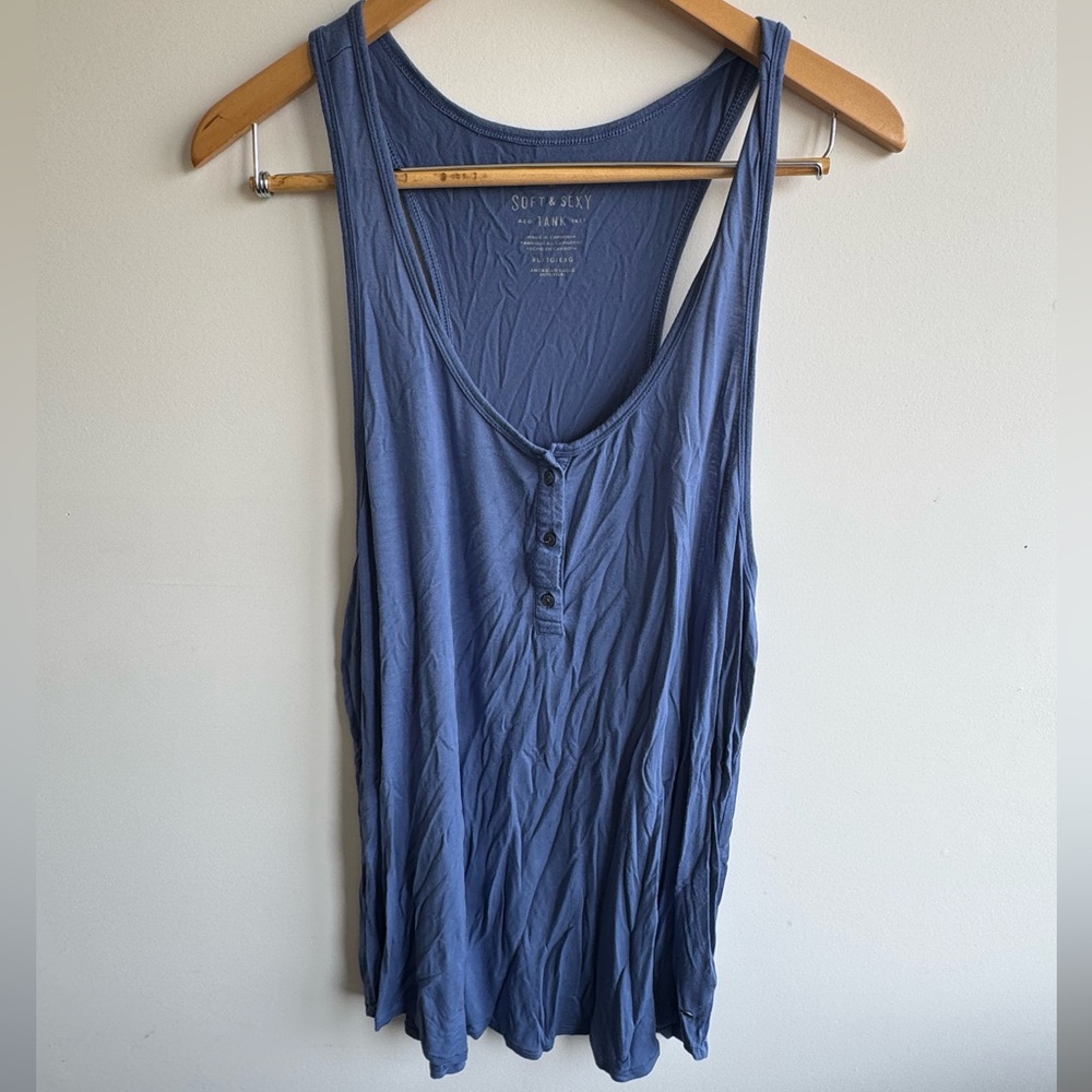 American Eagle Outfitters Blue Buttoned Tank Top
